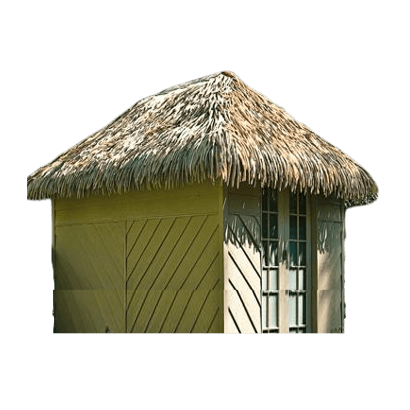 Cabanon avec une toiture 4 pans en feuilles de palmier synthétiques - Boutique Palmex
