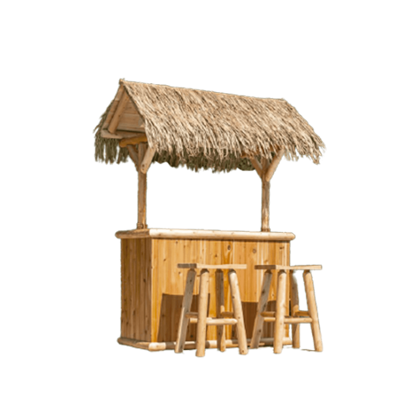 Structure de tiki bar en bois avec toiture 2 pans en chaume artificielle - Boutique Palmex